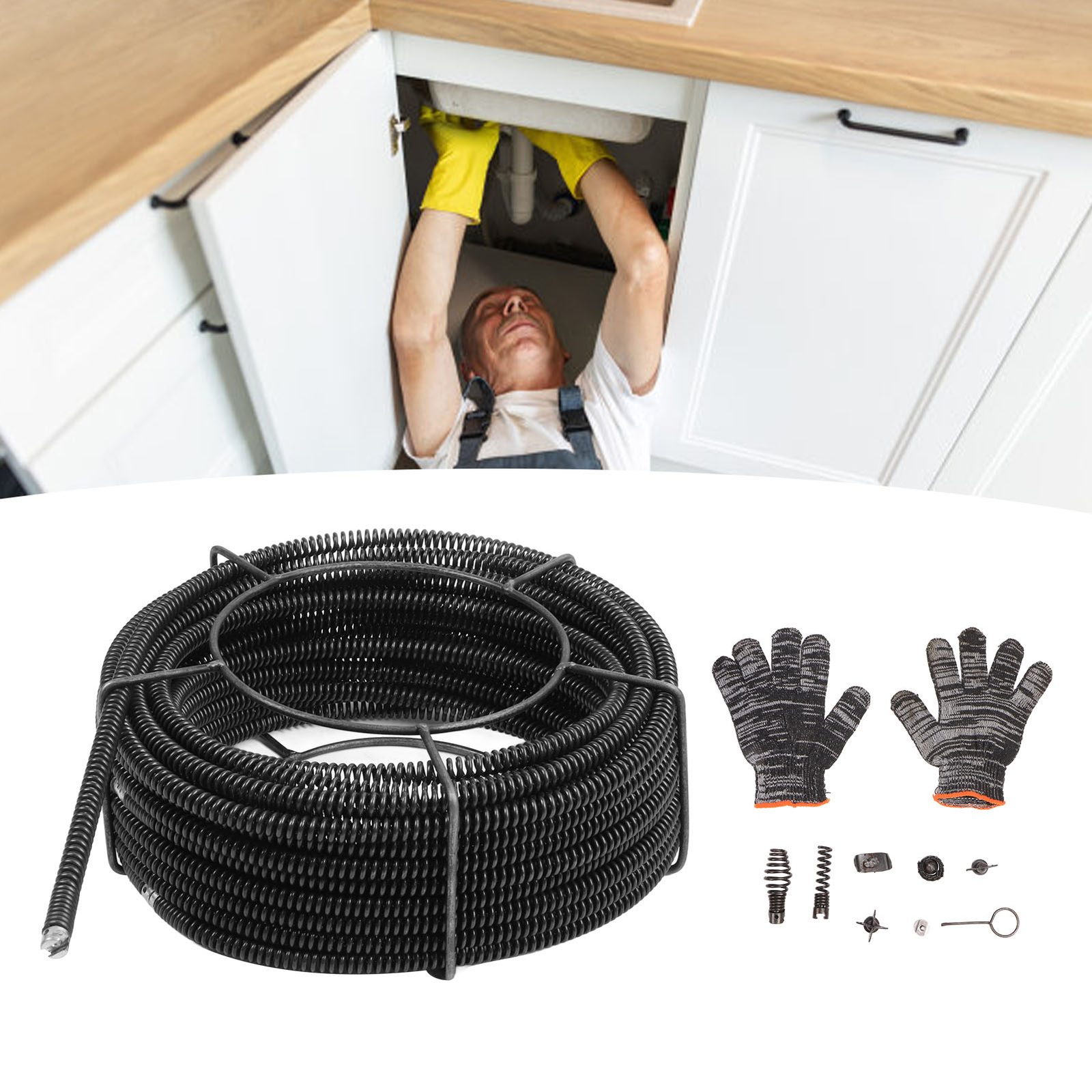 30m Drain Unblocker Flexible Rod Auger Snake Pipe Cleaner Plumbing Tool