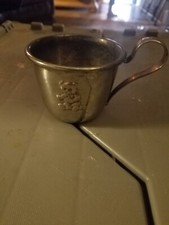 VINTAGE CHILD'S TEDDY BEAR EMBOSSED SILVERPLATE METAL HANDLED CUP