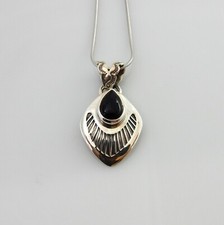 Handmade Sterling Silver Black Onyx Stamped Pendant