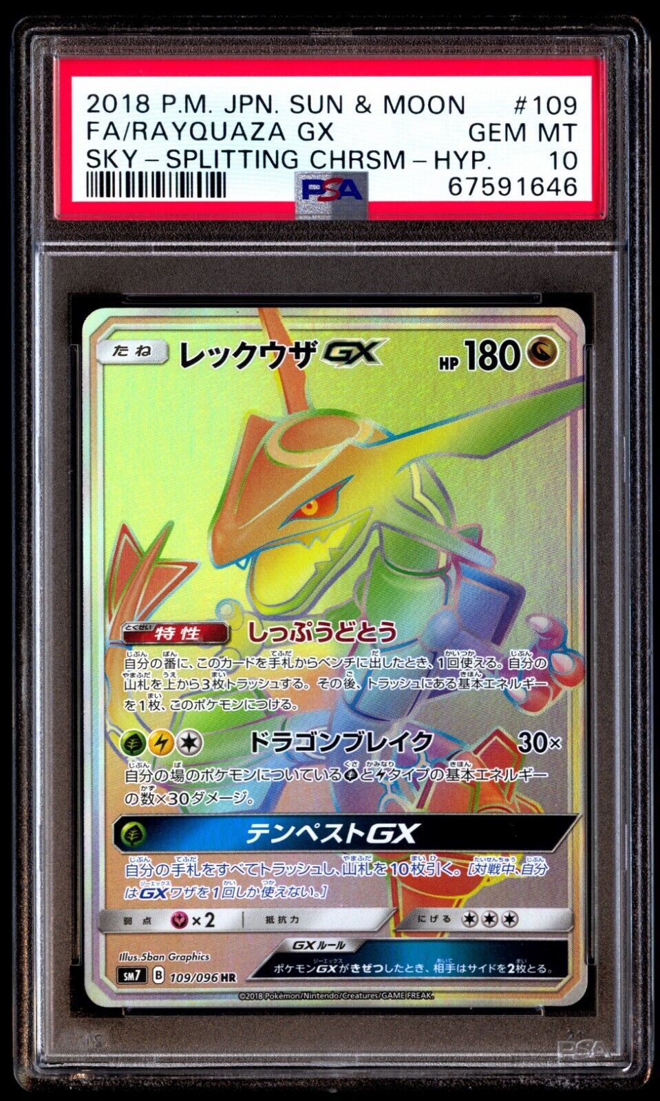 PSA 10 Gem Mint Rayquaza GX 109/096 Sky Splitting Charisma HR Full