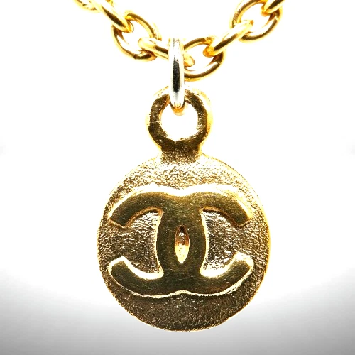 Collana CHANEL CC Logo Tondo Ciondolo Moneta Placcato Oro L 57cm Vintage JPN [U
