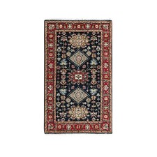 3'2"x5' Denim Black Karjihooz Design Pure Wool Hand Knotted Oriental Rug R84662