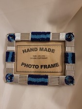 Handmade 3.5 X 5 Inch Silver And Blue Beaded Picture Frame
