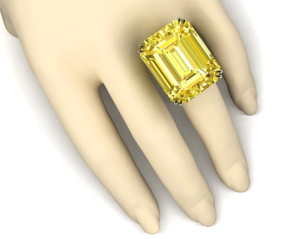 125ct Cocktail Party Ring inspired 925 Sterling Silver Yellow Emerald Shaped - Image 3 of 4