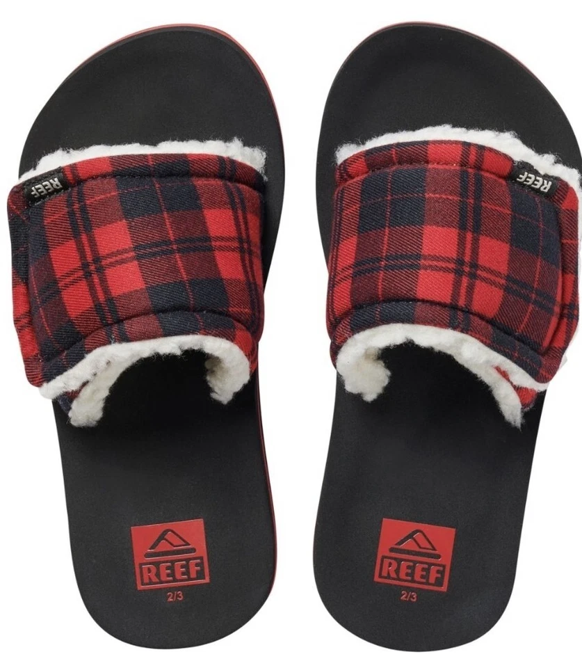 Reef Toddler Kids Little Ahi Camper Fuzzy Plaid Slip On Sandal 9/10 11/12 13/1  - Image 2 of 4