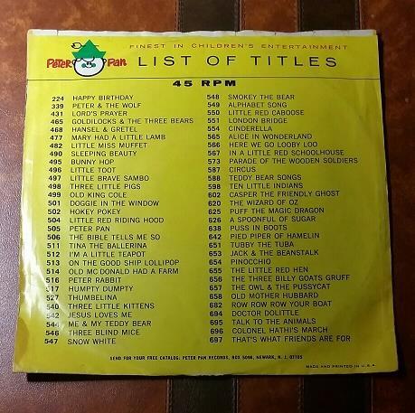 RARE VINTAGE 1950's RECORD 45 RPM PETER PAN CHILDREN CLASSIC - THE