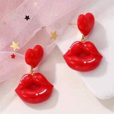 Red Lips Acrylic Dangle Earrings Women Girls Gift Valentine's Day Gift New