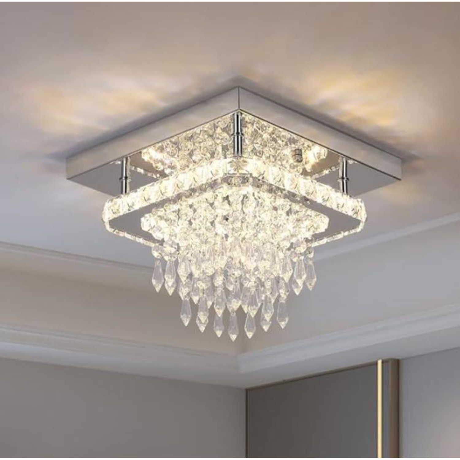 Plafonnier LED cristal K9 anti-scintillement pour illuminer une chambre