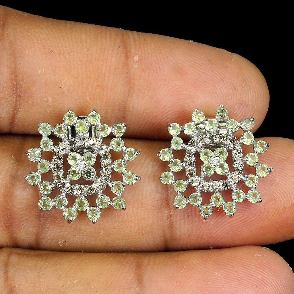 925 Sterling Silver Earrings Round Peridot Sapphire Natural Gemstone Jewelry - Image 2 of 4