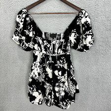 Urban Outfitters Milkmaid Mini Dress Small Black Floral Smocked Boho Resort