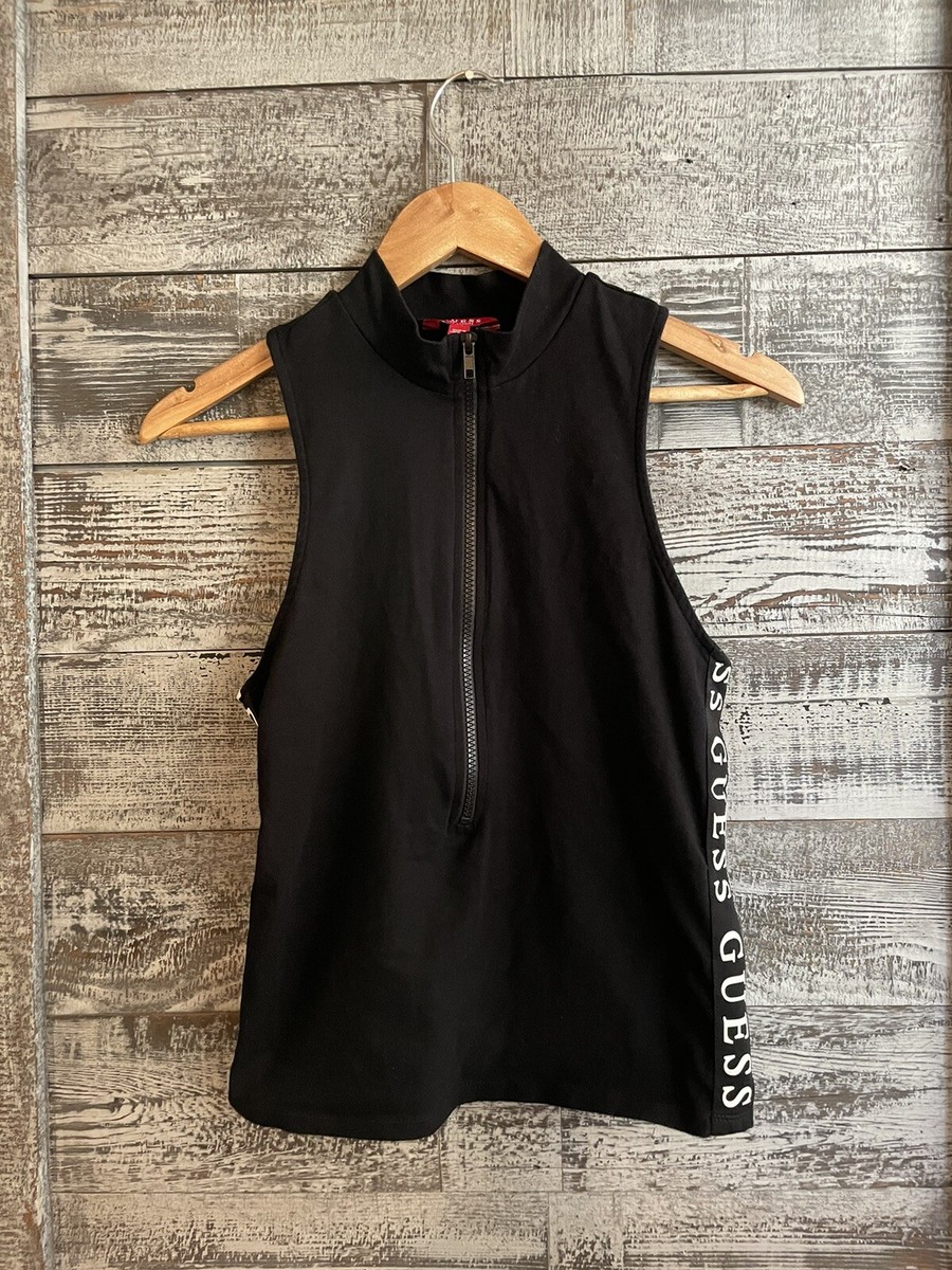 Guess Sleeveless Top Shirt Black Full Zip Girls Size Large 14-16