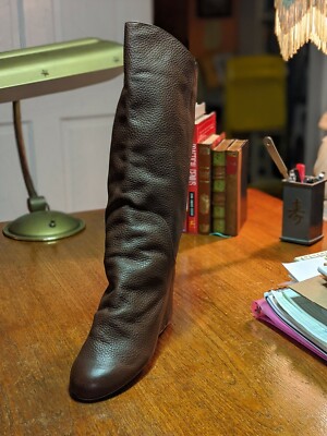 Vero Cuoio Brown Wedge Heel Boots Leather Ladies Size 8.5 Pull On Brand New #S6