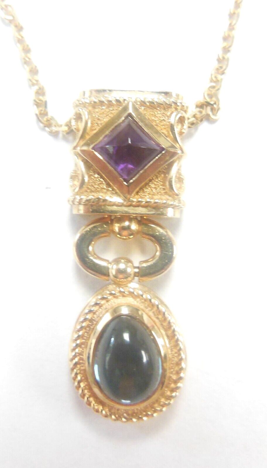 Multi-Colored Gem 14K  Solid Yellow Gold Pendant … - image 5