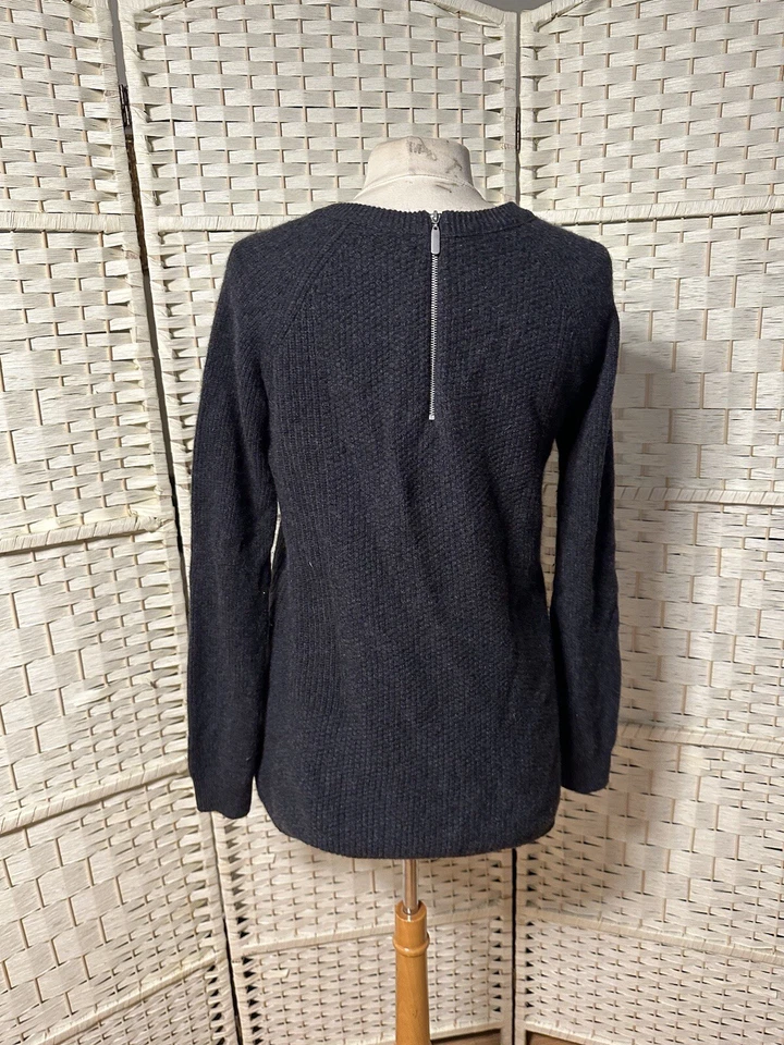 Suéter Kenar Para Mujer Mediano 2 Capas Cachemira Acanalado Cremallera Trasera Gris Bolsillos Foto 4 de 4