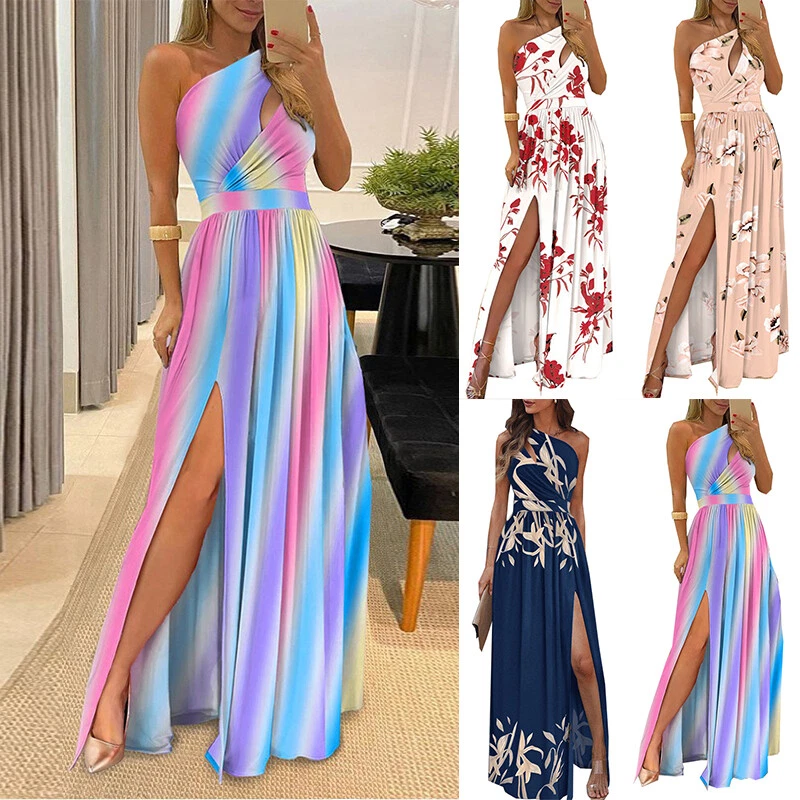 Women Maxi Dress Long Holiday High Side Slit Floral Print Ladies Summer  Sundress | eBay