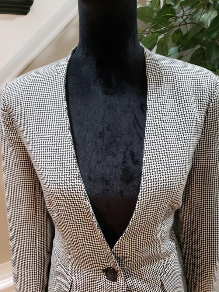 Blazer Premise para mujer blanco y negro pata de gallo manga larga botón delantero talla 6 Foto 4 de 4