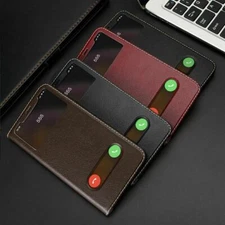 Luxury Genuine Leather Call View Flip Phone Case For iPhone 12 11 Pro Max 11