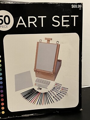 Master Touch Art Set 50pc Multimedia W/ Easel Box Gift Never Used Art Set Draw