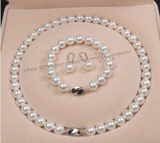 8mm 10mm 12mm White Akoya Shell Pearl Round Beads Necklace Bracelet Earrings AAA