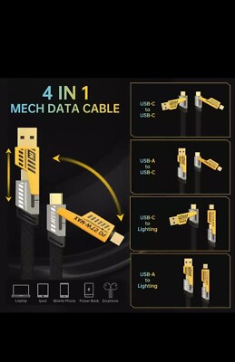 4in1 USB Type-C Cable 6ft Data Cord Super Fast Charging Cable For iPhone Samsung