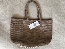 Woven Leather Tote Bag Taupe Club Monaco Nwt