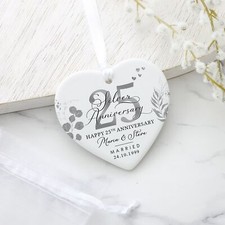 Personalised 25th Anniversary Gift, 25th Silver Anniersary Gift, Ceramic Heart