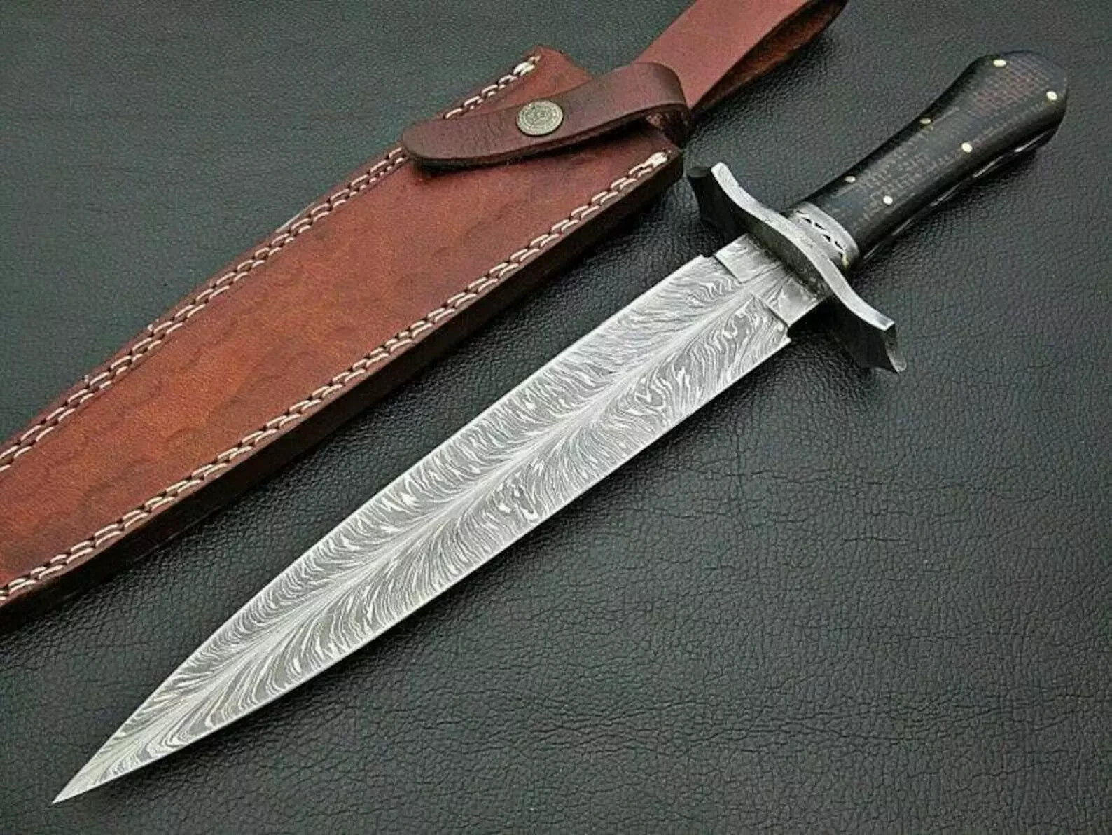 Custom Damascus Steel Dagger Bowie Knife Sheath