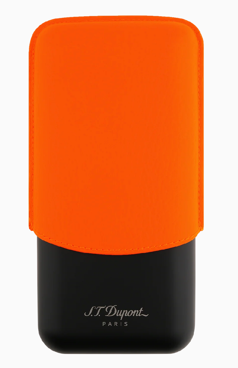 st dupont cigarette case S.T. Dupont Fluo Orange Case For 3 Cigars Leather & Metal 183419 New In Box