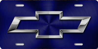 Chevy Bowtie Blue & Silver Chrome look on Metal FLAT License Plate 12''x6''