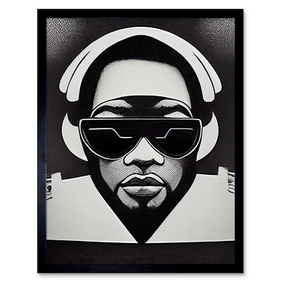 Hip Hop Black Artist Music DJ Monochrome Framed Wall Art Picture Print 12x16