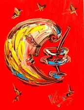 DRUNK MOON MODERN PAINTING  IMPRESSIONIST CANVAS ORIGINAL OIL CANVAS H78R7T