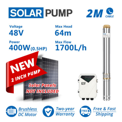2” DC Solar Bore Pump Submersible Well 48V 400W 64m head Clean water Off Grid - Picture 1 of 8