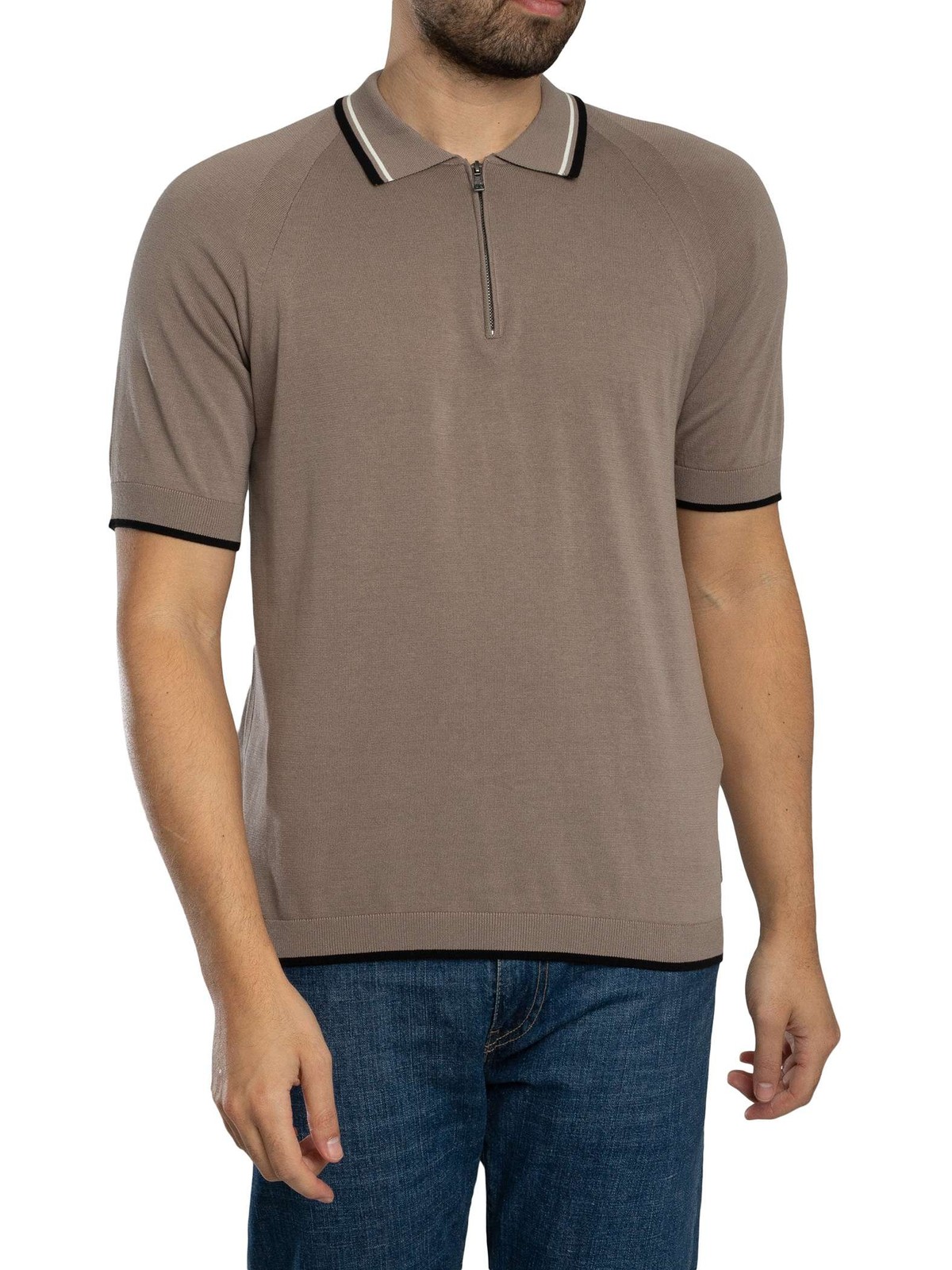 Armani Exchange Zip Knitted Polo Shirt, Driftwood - XL