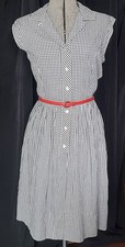 Vintage Black White Checked M 1950s Sleeveless Cotton Dress Laura Mae Gingham