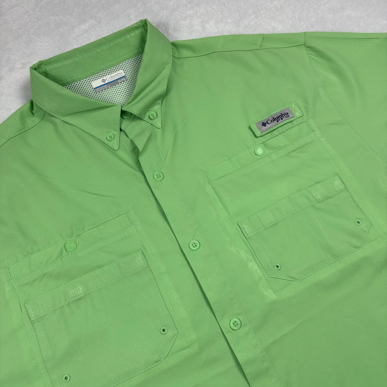 Columbia Shirt Mens XL Green Short Sleeve Button-Up Relaxed Fit PFG Omnishade