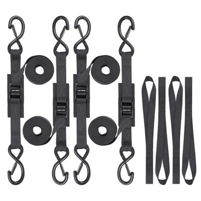 Masterwise Tie Down Straps with Hooks, 8 feet 1200lbs Break 1''x8'x4, Black 