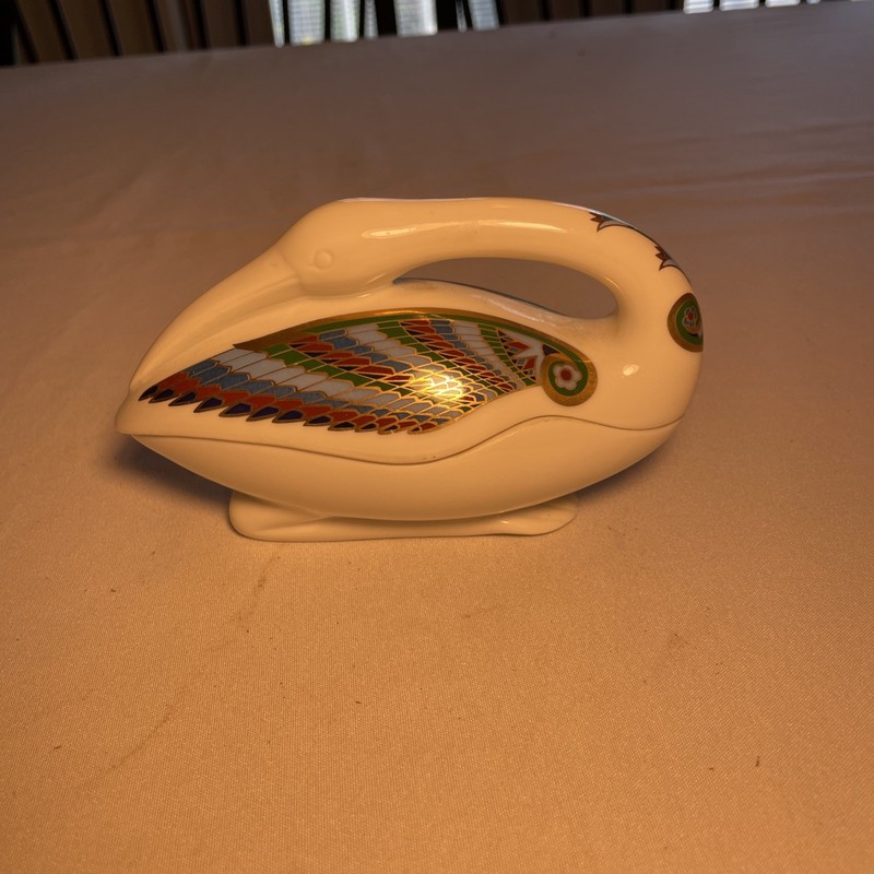 71A-Vintage Elizabeth Ardon "Treasures of the Pharaohs" Ibis Heron Trinket Box