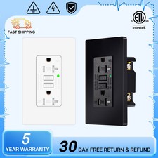 20A AMP GFCI GFI Safety Outlet Receptacle w/ Wall Plate - White Black ETL WR TR
