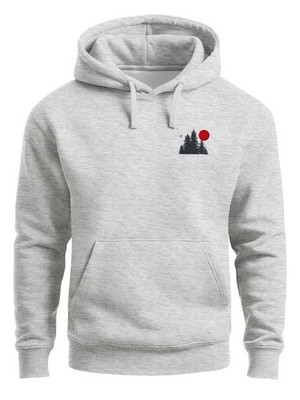Herren Hoodie Red Sun Forest Design Kapuzensweatshirt Brustlogo Naturmotiv
