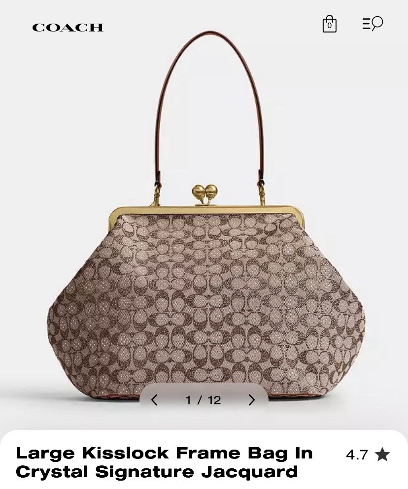 NWT COACH Large Kisslock Frame Bag In Crystal Signature Jacquard