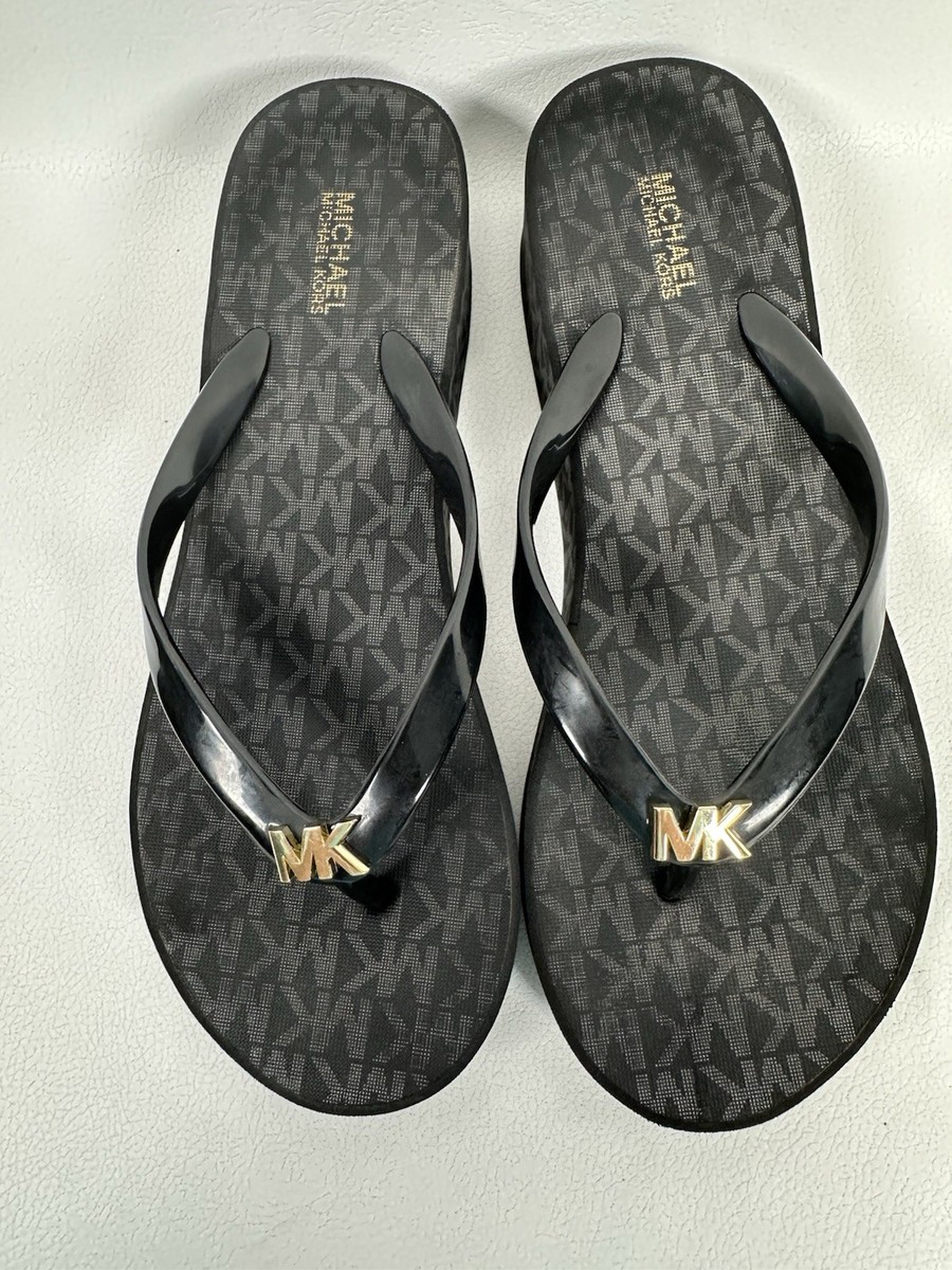 Michael Kors Bedford MK Logo Platform Wedge Flip Flop Sandal Size