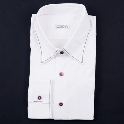 Zilli Tailored-Fit Dress Shirt with Contrast Burgundy Stitch 17 (Eu 43) NWT