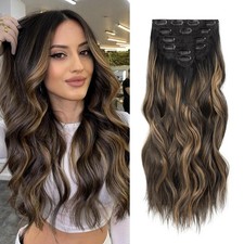 Black with Brown Highlights Hair Extensions 6pcs Clip In 20in