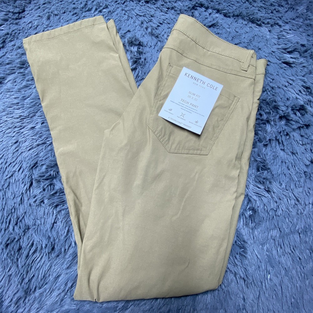 Kenneth Cole Mens Tech 4-Way Stretch Golf Pants Slim Fit Brown 36x32 New With Tags