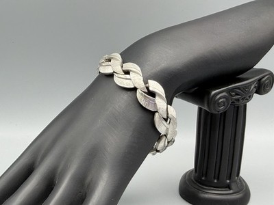 Vintage CROWN TRIFARI Brushed Matte Silver Tone Link Bracelet