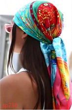 Blue and white porcelain plate square silk scarf, 90*90 cm, large square scarf