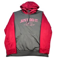 Nike Gray Red Hoodie Therma-FIT Just Do It Graphic Mens Large