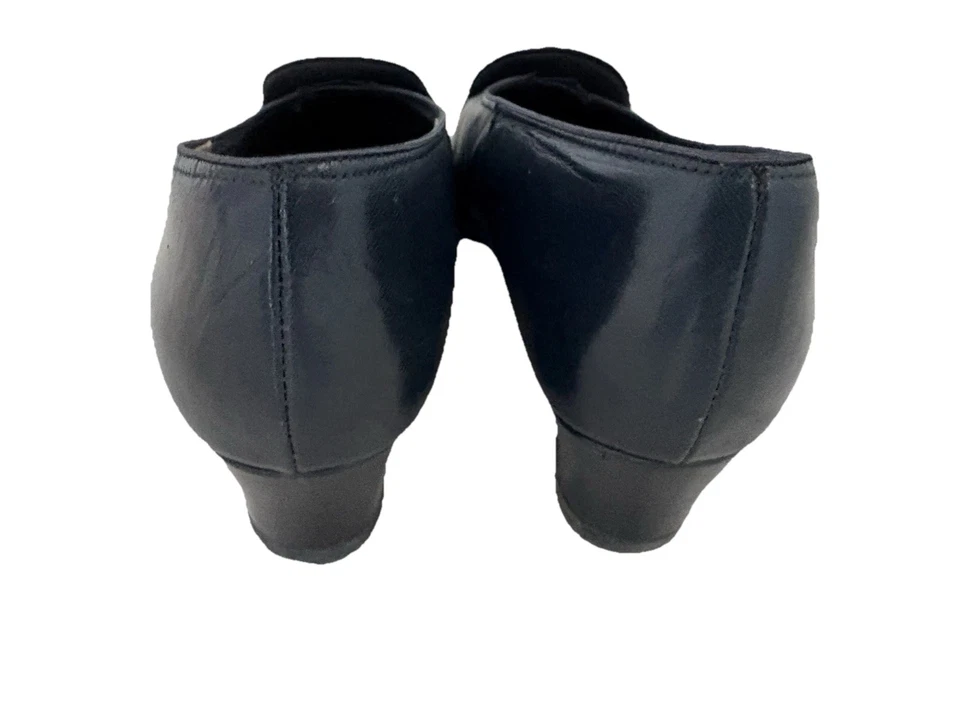 Zapatos cómodos de cuero Kumfs talla 9,5 W azul marino sin cordones tacón bajo suela de cuero Foto 4 de 4