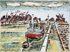 Orfeo TAMBURI "Battelli sulla Senna",  1974  litografia originale firmata