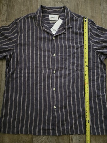 GOODFELLOW & CO Mens Size L Button Shirt Gray Stripe Linen Blend Short Sleeve - Afbeelding 7 van 7